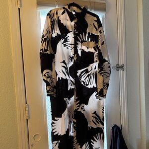 Maeve Black & cream Abstract Long Button-Up Duster XL